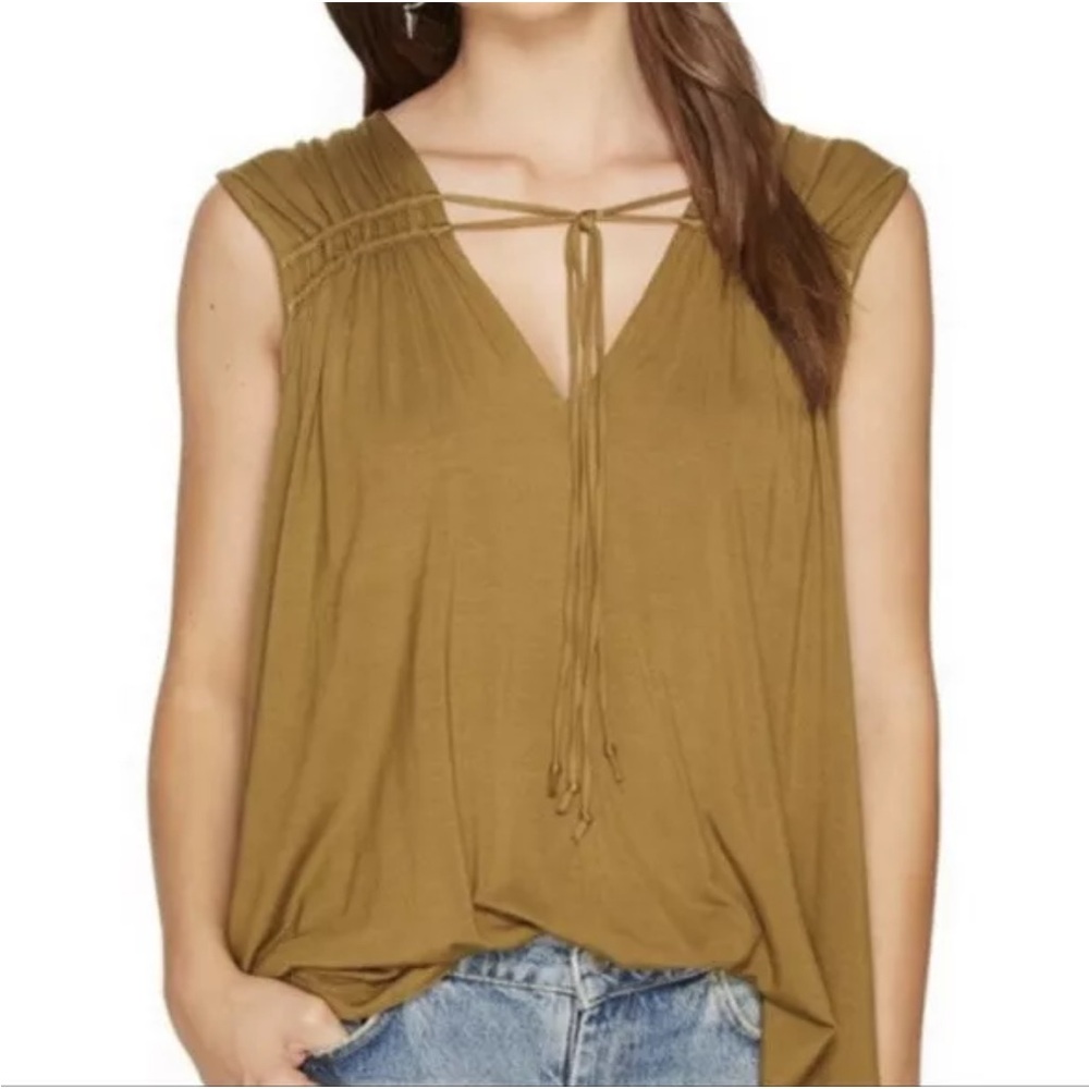 Free People Olive Tie-Front V-Neck Sleeveless Top